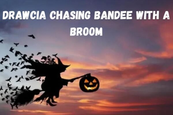 drawcia chasing bandee with a broom